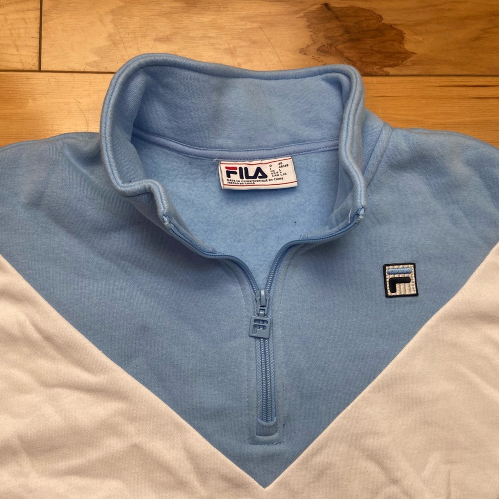 FILA Women's Black Blue White Long Sleeve 1/4 Zip‎ Pullover Sweatshirt Size L - Picture 3 of 5